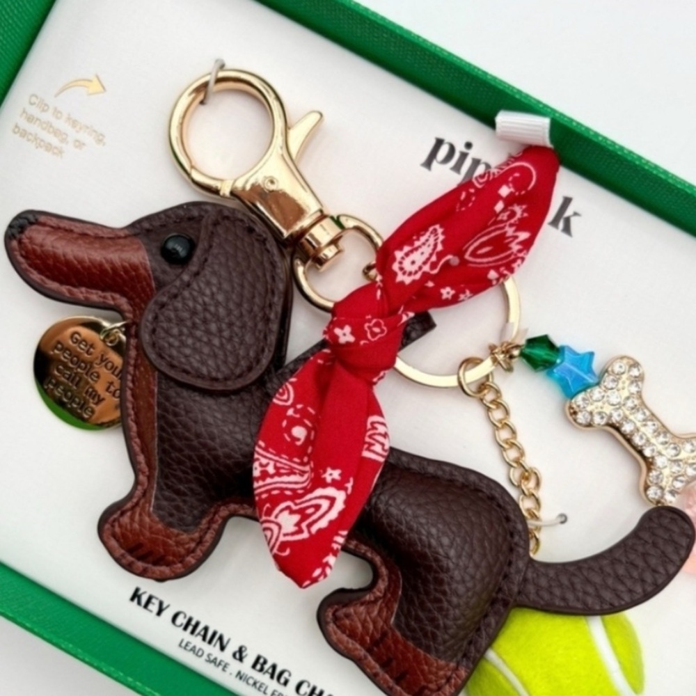 NWT ⚜️🤎⚜️ PIPER K Adorable Dachshund Doggie Key Chain Bag Charm - Picture 7 of 15